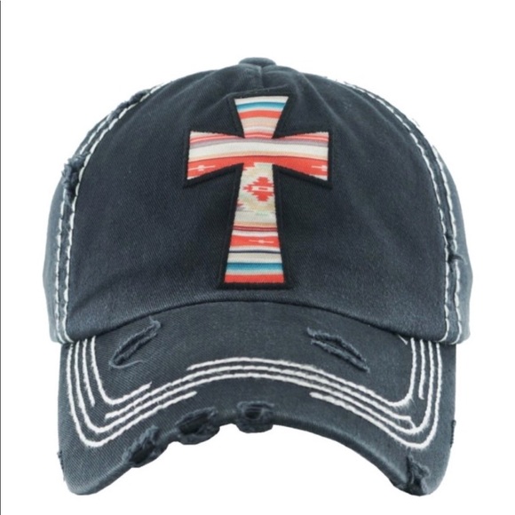 Accessories - Black Vintage Style Baseball Cap Hat With Cross